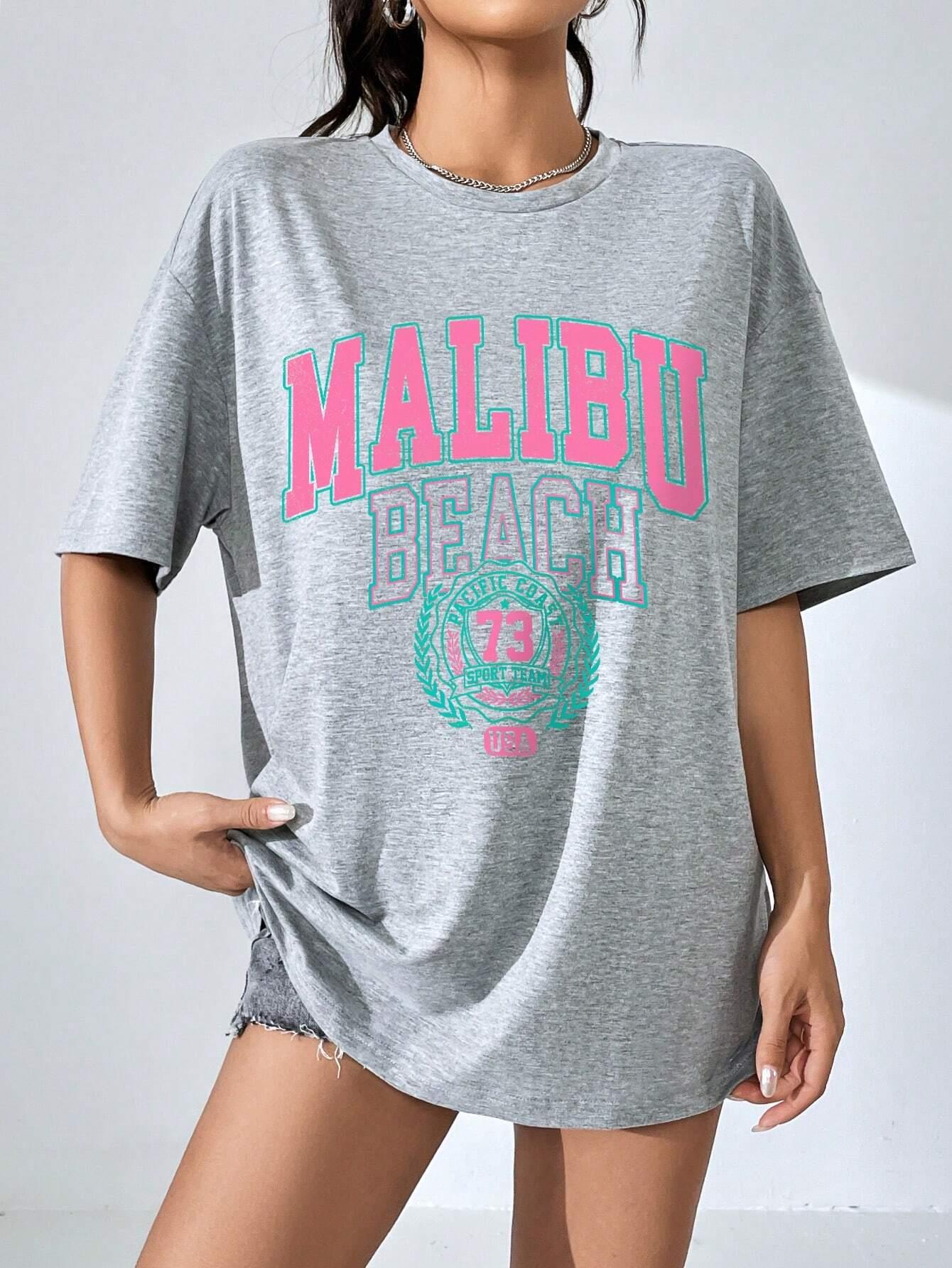 Malibu Beach Letter Print Prin - Women Streetwear Brand recension och pris
