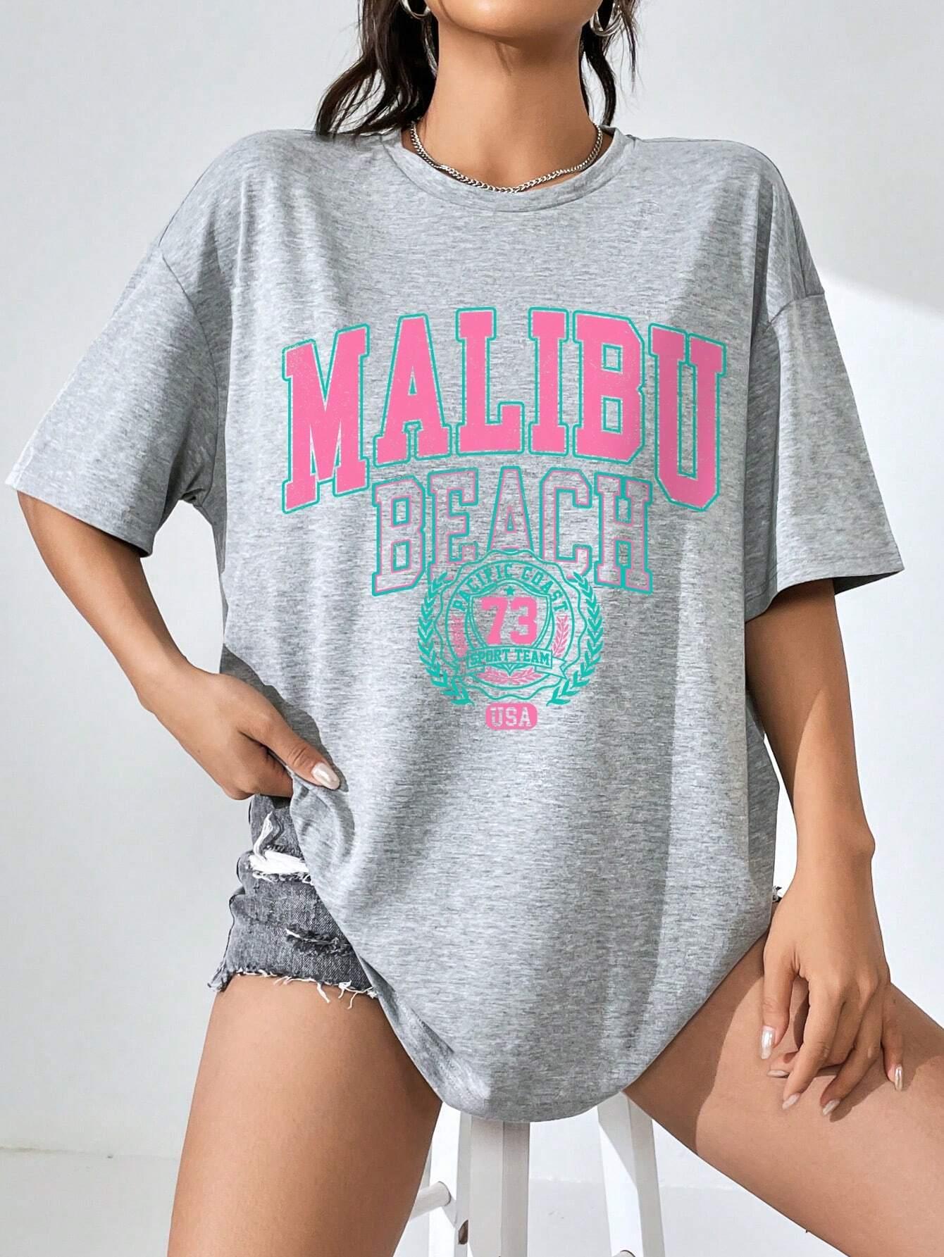 Malibu Beach Letter Print Prin - Women Streetwear Brand recension och pris